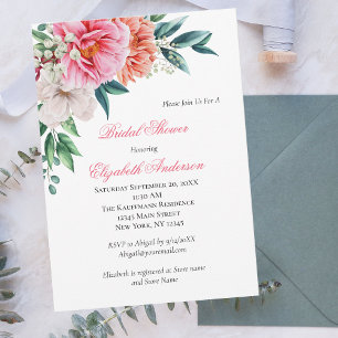Invitation Fête de mariage florale Pivoine Rose Pêche et verd