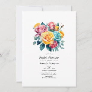 Invitation Fête de mariage florale turquoise, jaune et rose