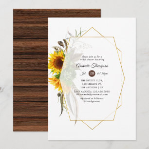 Invitation Fête de mariage géométrique rustique au tournesol