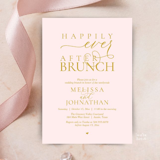 Invitation Fête de Mariage "Heureux à Tout Jamais" Dîner de F (Happily Ever After Brunch Wedding Elopement Celebration Invitation Card in Gold Blush Pink)