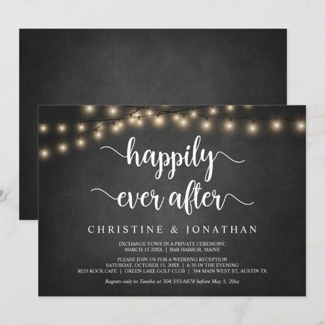 Invitation Fête de Mariage Heureux Pour Toujours, Lumière de  (Devant / Derrière)