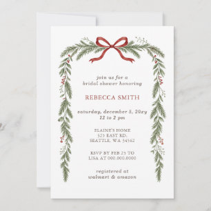Invitation Fête de mariage hivernale florale avec noeud rouge