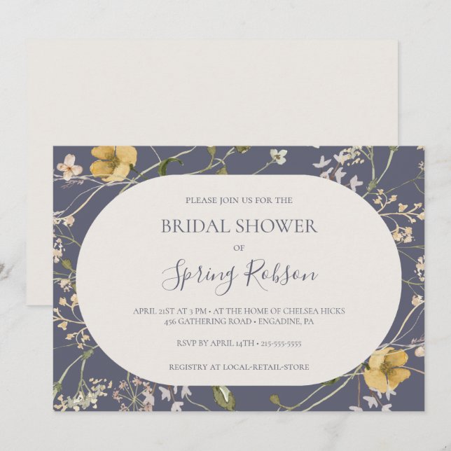 Invitation Fête de mariage horizontale avec fleurs sauvages v (Devant / Derrière)