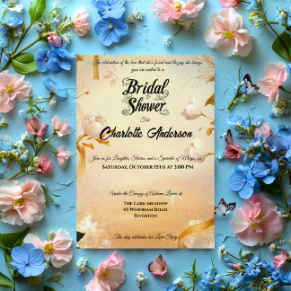 Invitation Fête de mariage Ivory and Gold avec dentelle et fl