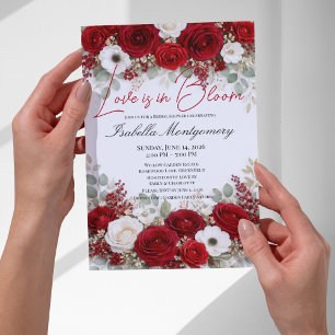 Invitation Fête de mariage Love Is in Bloom avec palette roug