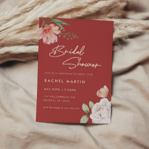 Invitation Fête de mariage minimaliste rouge vin aquarelle fl