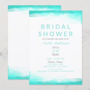 Invitation Fête de mariage moderne aquarelle bleu-vert Beach
