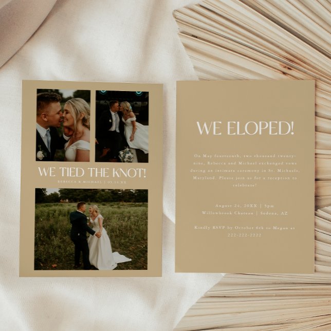 Invitation Fête de mariage moderne Beige 3-Photo Elopement (Créateur téléchargé)