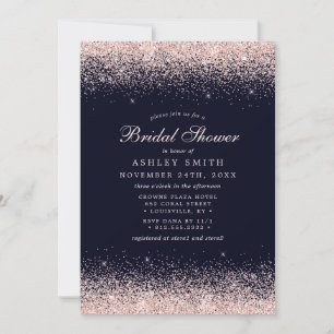 Invitation Fête de mariage moderne bleu marine confettis or r