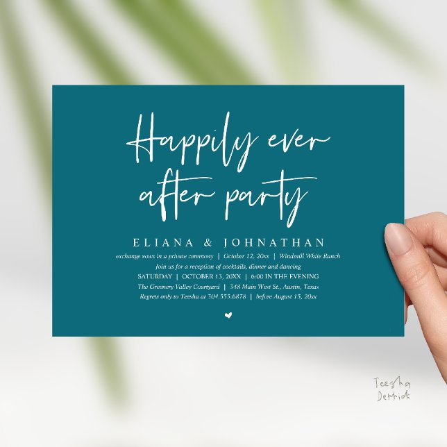 Invitation Fête de Mariage Moderne : "Jusqu'à ce que la Mort  (Happily Ever After Party Modern Wedding Reception Invitation Card in Emerald Green)