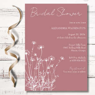 Invitation Fête de mariage Moderne Rose Poussiéreuse et Fleur