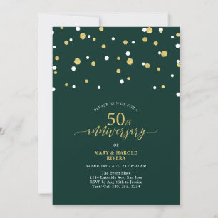 Invitation Fête de mariage moderne Vert & Or 50e anniversaire