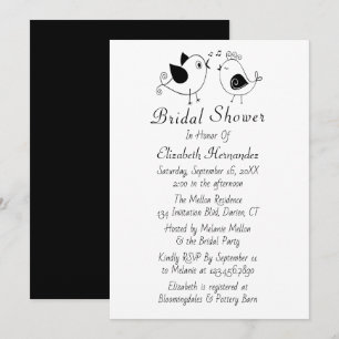 Invitation Fête de mariage oiseaux amoureux Noir Blanc Oiseau