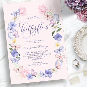 Invitation Fête de mariage Papillons Roses