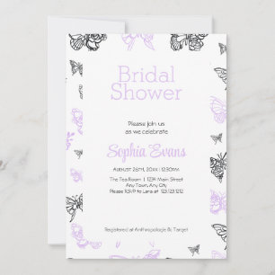 Invitation Fête de mariage papillons violets et noirs Blanc