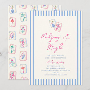 Invitation Fête de mariage Pastel Aquarelle Mahjong Rayures