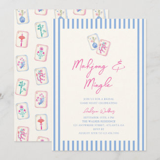 Invitation Fête de mariage Pastel Aquarelle Mahjong Rayures