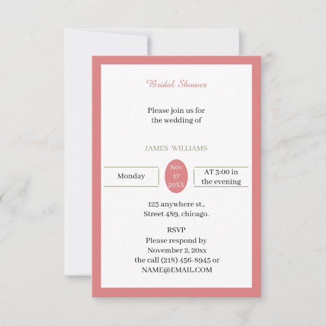Invitation Fête de mariage personnalisée Simple Rose (Devant)