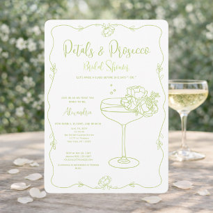 Invitation Fête de mariage Petals Prosecco Sage Dessinée à la