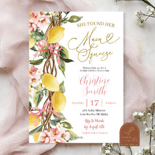 Invitation Fête de mariage Pink Lemonade et Bow Main Squeeze
