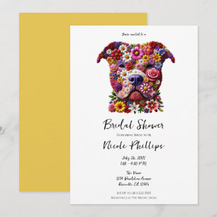Invitation Fête de Mariage Pitbull Fleur Visage Chien Amoureu
