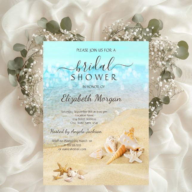Invitation Fête de Mariage Plage Coquillages Sable (Créateur téléchargé)