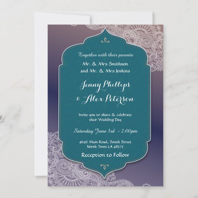 Invitation Fête de mariage pour bijoux de henné et nuits arab (Devant)