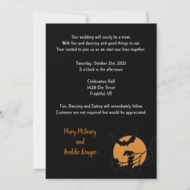 Invitation Fête de mariage pour Halloween ou maison de traite (Dos)