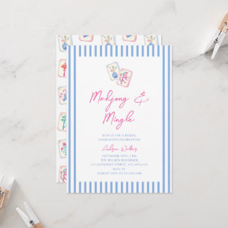 Invitation Fête de mariage rayures Mahjong aquarelle pastel