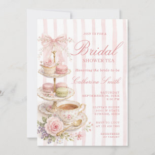 Invitation Fête de mariage rétro rose coquette avec thé à la 