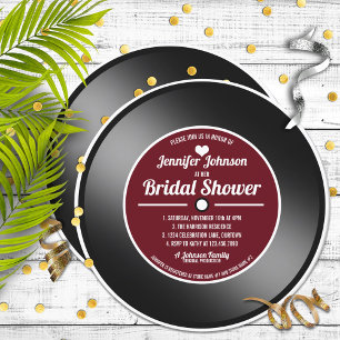 Invitation Fête de mariage rétro vinyle rouge bordeaux