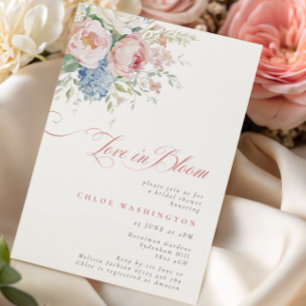 Invitation Fête de mariage rose et bleu pastel "Love in Bloom