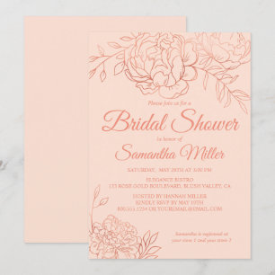 Invitation Fête de mariage Rose Gold Fleurs Esquisées