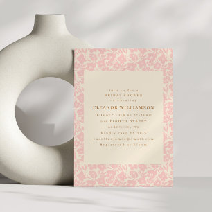 Invitation Fête de mariage rose poudré avec bordure florale c