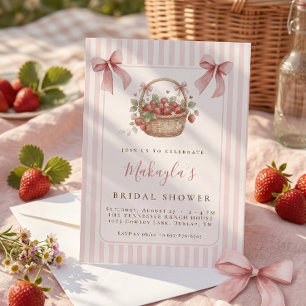 Invitation Fête de mariage Rose Sucré Fraise Ruban Rose