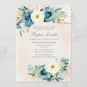 Invitation Fête de mariage rose turquoise blanc paillettes