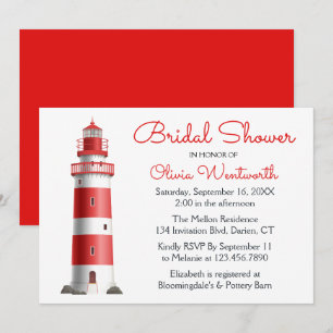 Invitation Fête de mariage rouge nautique Phare Plage Été