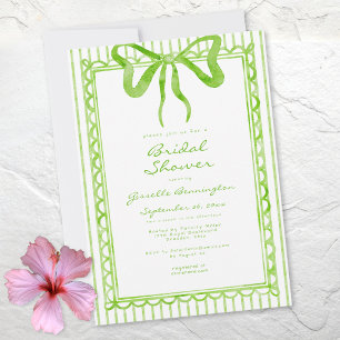 Invitation Fête de mariage ruban rayé aquarelle vert citron c