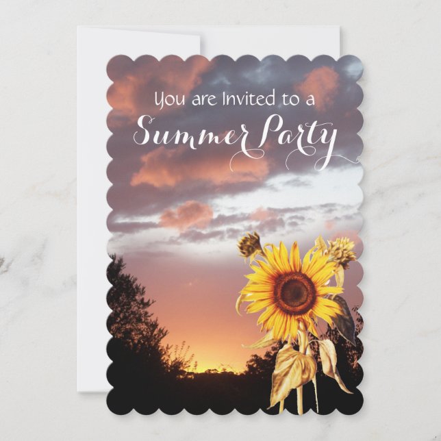 INVITATION FÊTE DE MARIAGE RUSTIQUE AUX TOURNESOLS ET COUCHER (Devant)