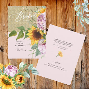 Invitation Fête de mariage rustique avec tournesols fleurs ro