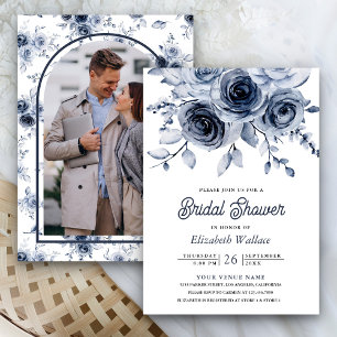 Invitation Fête de mariage Rustique Fleurs Bleu Poussiéreux