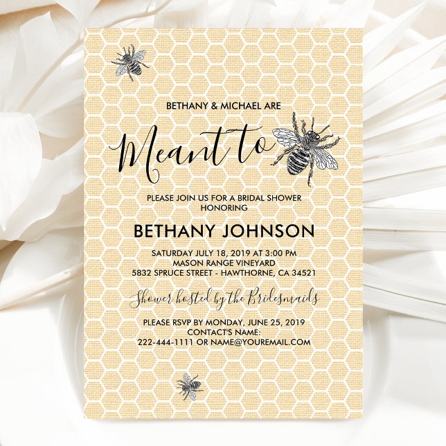 Invitation Fête de mariage rustique Meant to Bee (Créateur téléchargé)
