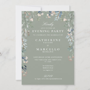 Invitation Fête de mariage soirée fleurs sauvages vert sauge