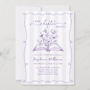 Invitation Fête de mariage thème floral rayé lavande