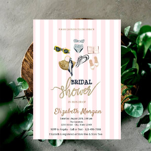 Invitation Fête de mariage tropical avec des rayures roses