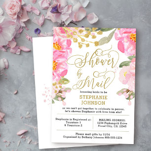 Invitation Fête de mariage virtuelle rose et or par courrier