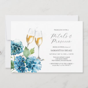 Invitation Fête de mariage Watercolor Blue Petals & Prosecco