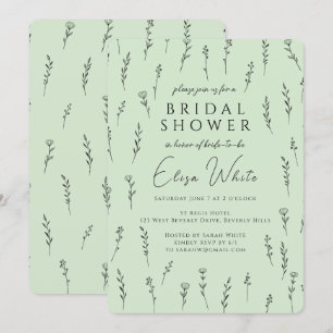 Invitation Fête de Mariée aux Fleurs Sauvages Délicatement Di