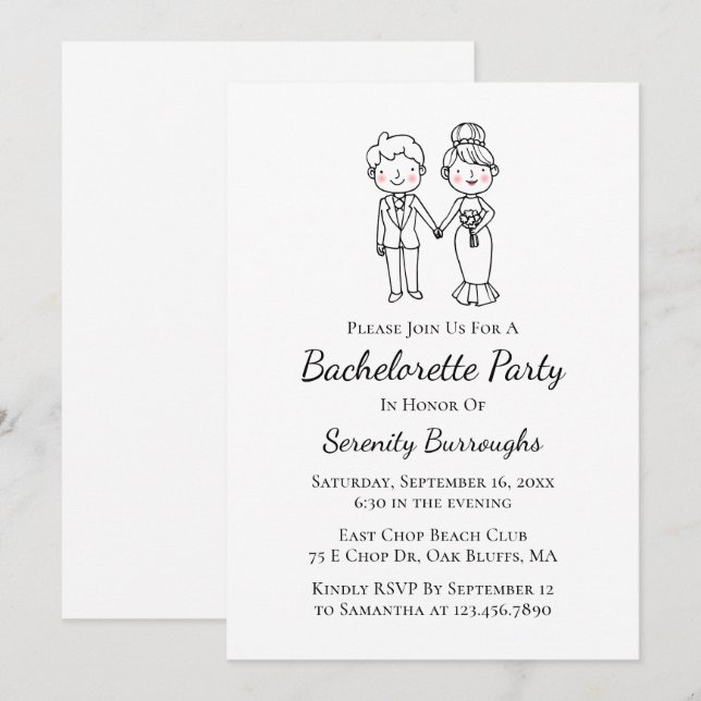 Invitation Fête de mariée de dessin animé Bachelorette Whimsi (Devant / Derrière)