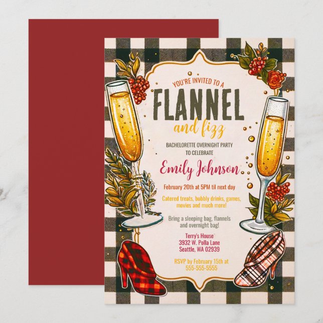 Invitation Fête de mariée Flannel et Fizz Bachelorette Party (Devant / Derrière)